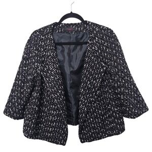 Talbots 12 Black Tweed Boucle Cropped Jacket Blazer 3/4 Sleeve Lined Career